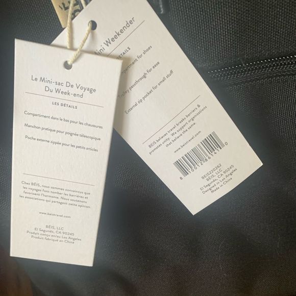 NWT Beis Convertible Mini Weekender in Black - Picture 7 of 9